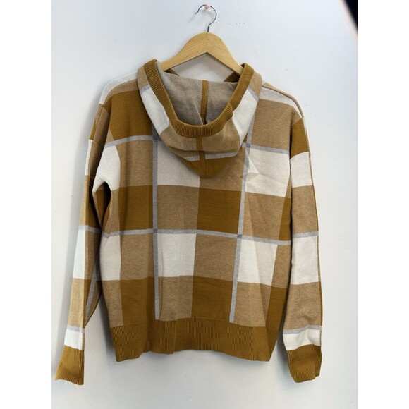 RACHEL ROY Sweater Womens KNIT Pullover Hoodie Blue Tan White Pla… - Picture 2 of 8